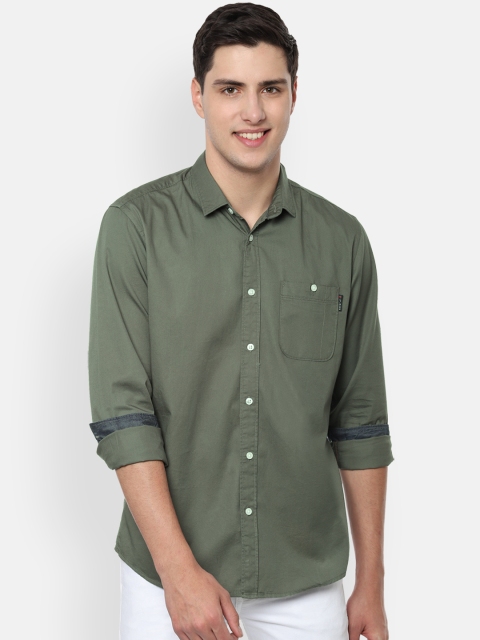 Louis Philippe Jeans Men Olive Green Slim Fit Solid Casual Shirt