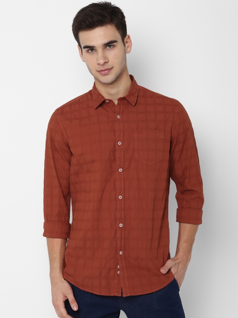 Allen Solly Sport Men Orange Self-Design Regular Fit Checked Casual Shirt
