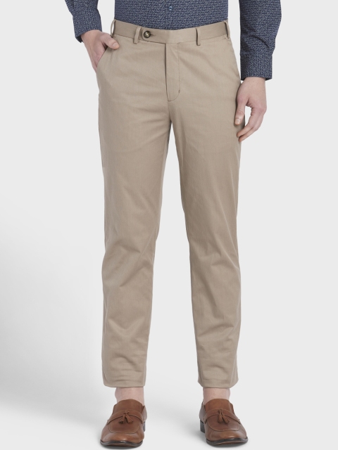 ColorPlus Men Beige Tapered Fit Solid Regular Trousers