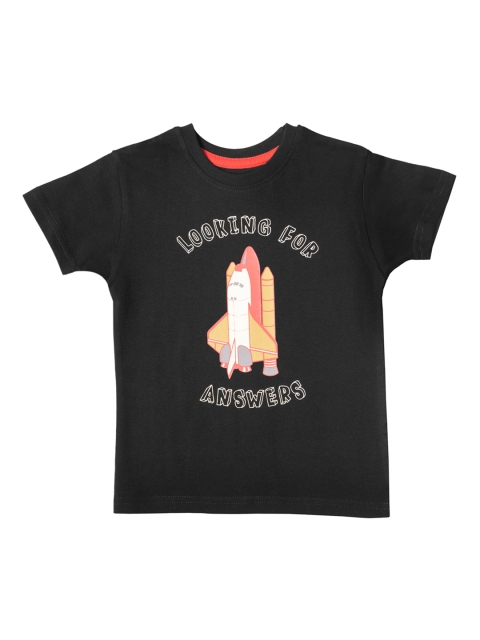 Kid Studio Boys Black Printed Round Neck T-shirt