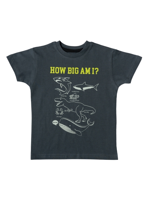Kid Studio Boys Black & White Printed Round Neck T-shirt