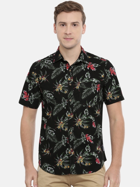 IMYOUNG Men Black Slim Fit Printed Casual Shirt
