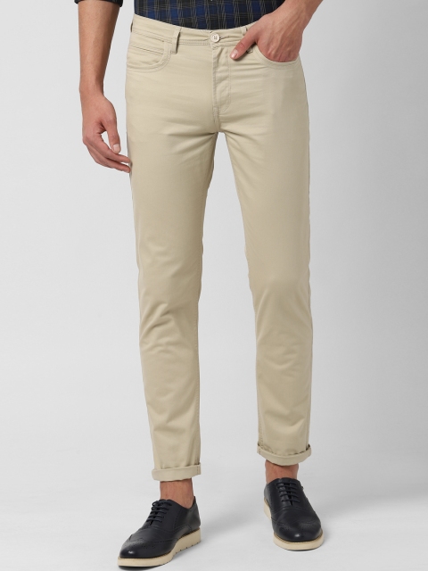 Peter England Casuals Men Beige Slim Fit Solid Regular Trousers
