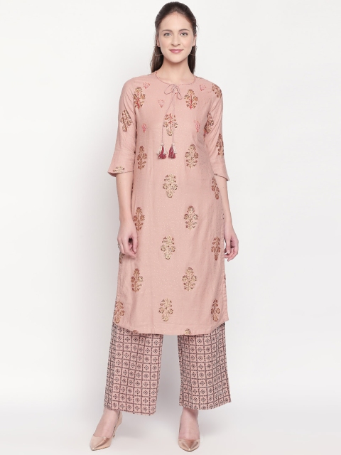ZRI Women Pink Printed Kurta with Palazzos