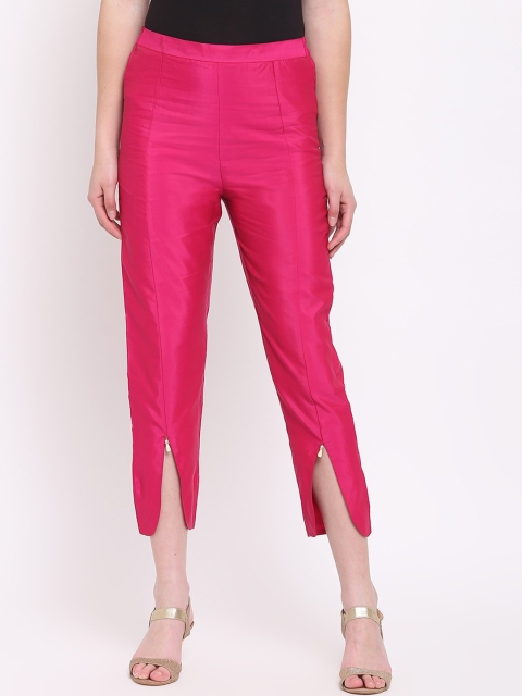 RIVI Women Pink Regular Fit Solid Cigarette Trousers