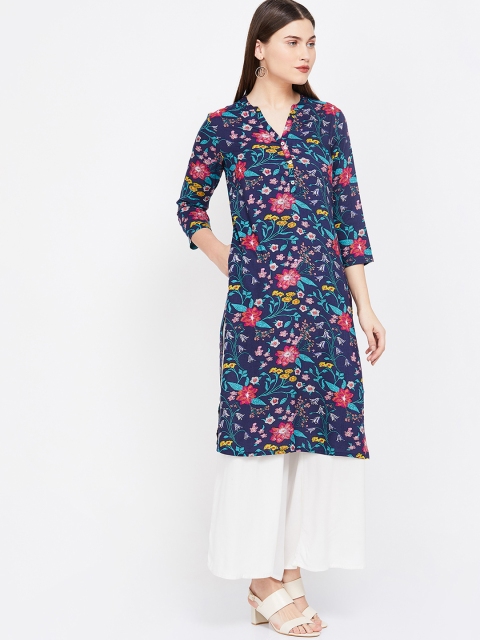 Melange by Lifestyle Women Navy Blue & Red Printed Straight Kurta
