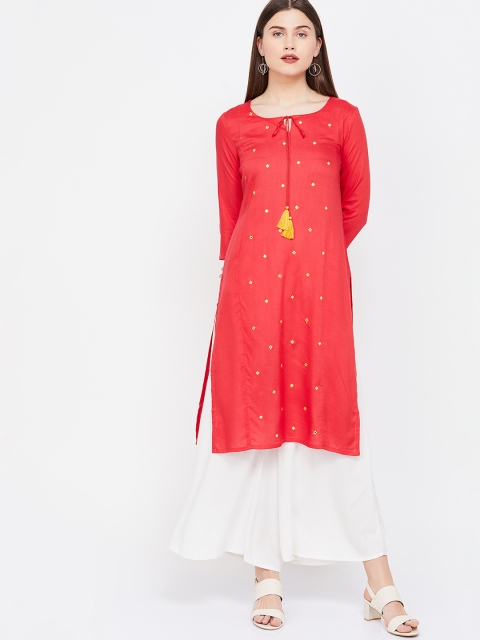 Melange by Lifestyle Women Red Embroidered Straight Kurta