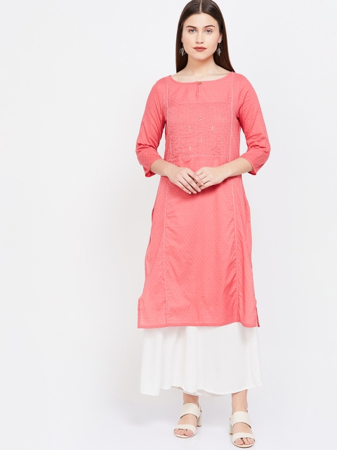 Melange by Lifestyle Women Pink Woven Design Straight Kurta