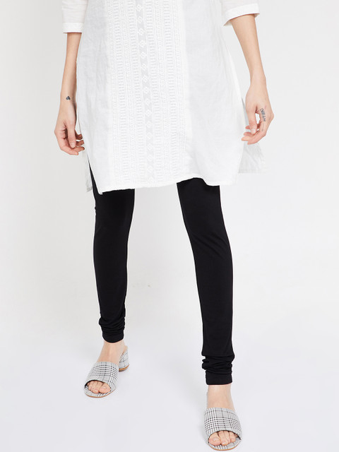 Melange by Lifestyle Women Black Solid Churidar-Length Leggings 
Melange by Lifestyle Women Black Solid Churidar-Length Leggings