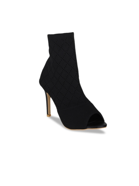 SHUZ TOUCH Women Black Woven Design Suede Peep Toes