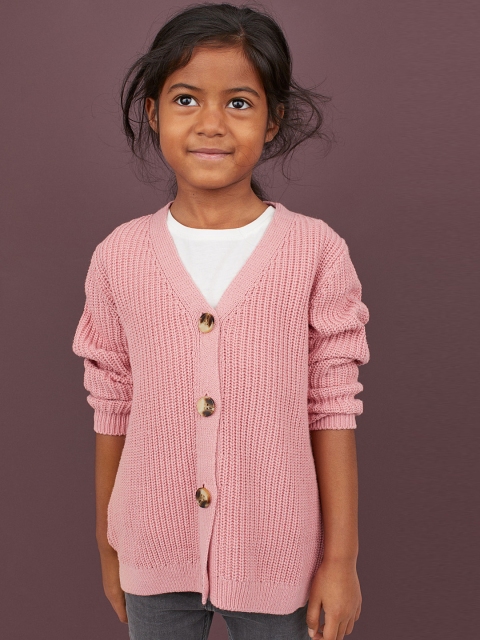 H&M Girls Pink Ribbed Cardigan