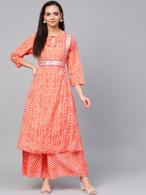 Bhama Couture Women Peach-Coloured Leheriya Printed Regular Gotta Patti Pure Cotton Kurta with Palazzos
Bhama Couture Women Peach-Coloured Leheriya Printed Regular Gotta Patti Pure Cotton Kurta with Palazzos