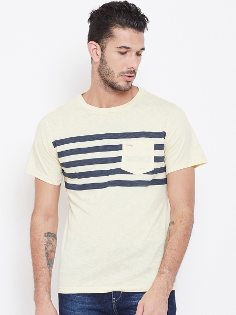 JUMP USA Men Beige Striped Round Neck T-shirt