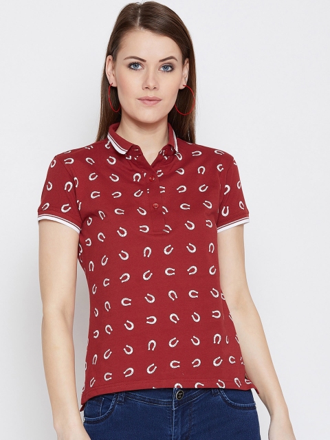 JUMP USA Women Red & White Printed Polo Collar T-shirt