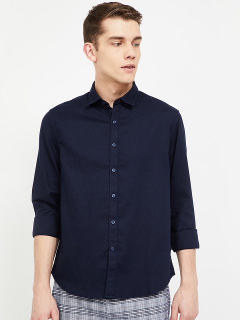 CODE by Lifestyle Men Navy Blue Slim Fit Solid Casual Shirt