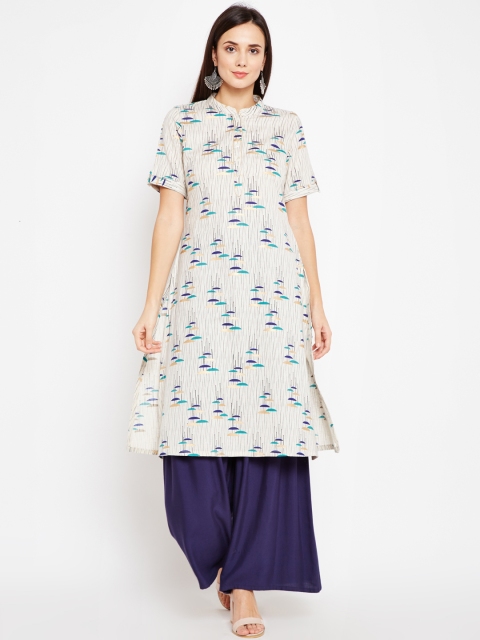 Be Indi Women Off-White Printed Straight Kurta