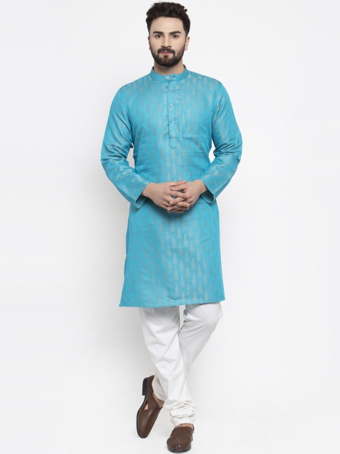 NEUDIS Men Turquoise Blue & White Printed Kurta with Churidar