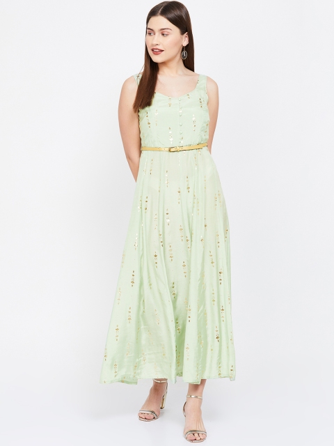 Colour Me by Melange Women Green Printed Fit and Flare Dress