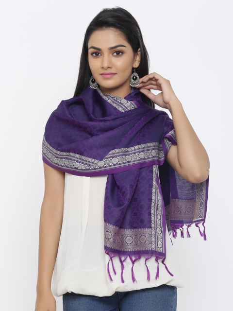 SOUNDARYA Women Purple Woven Design Stole