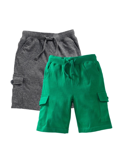 KiddoPanti Boys Pack of 2 Solid Regular Fit Cargo Shorts, Green