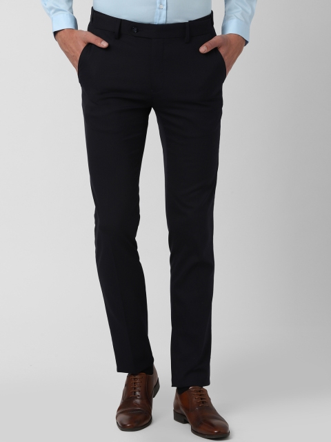 Peter England Men Navy Blue Slim Fit Solid Formal Trousers
