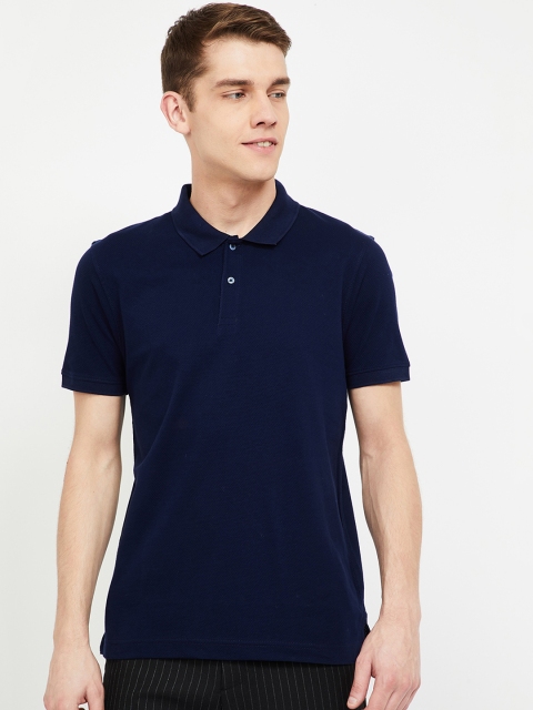 CODE by Lifestyle Men Navy Blue Solid Polo Collar T-shirt
