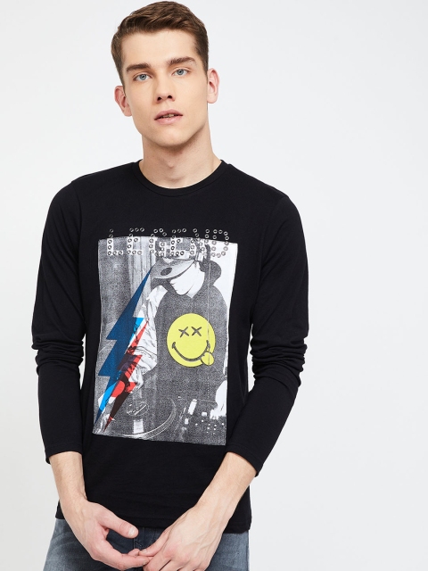 Smiley World Men Black Printed Round Neck T-shirt