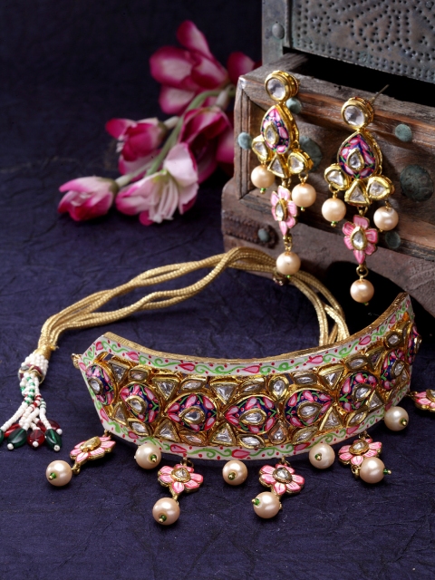 DUGRISTYLE Gold-Plated Pink & Off-White Kundan Studded Beaded Handcrafted Jewellery Set
DUGRISTYLE Gold-Plated Pink & Off-White Kundan Studded Beaded Handcrafted Jewellery Set