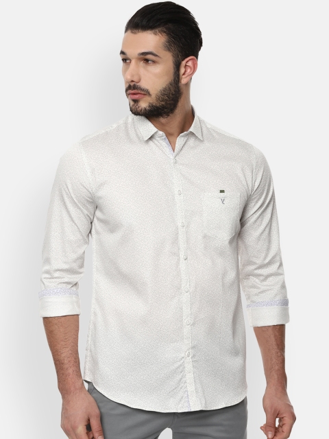 V Dot Men White Slim Fit Printed Casual Shirt