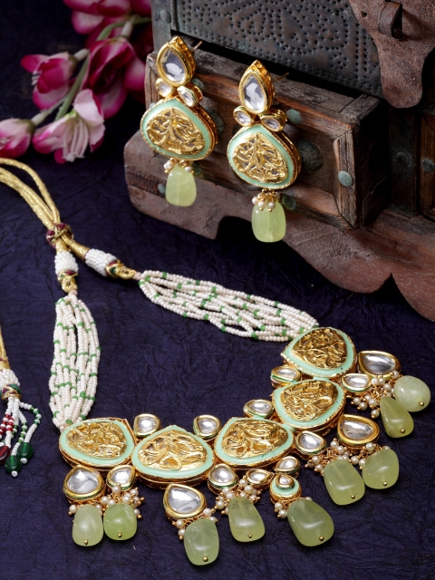 DUGRISTYLE Sterling Silver Gold-Plated Lime Green & White Stone-Studded Pearl Embellished Handcrafted Jewellery Set
DUGRISTYLE Sterling Silver Gold-Plated Lime Green & White Stone-Studded Pearl Embellished Handcrafted Jewellery Set