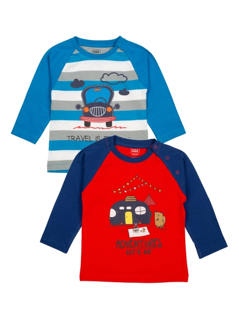 MeeMee Boys Pack Of 2 Printed Round Neck Pure Cotton T-shirt, Multi