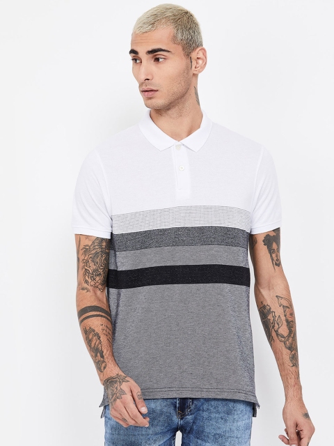 CODE by Lifestyle Men White & Grey Colourblocked Polo Collar T-shirt