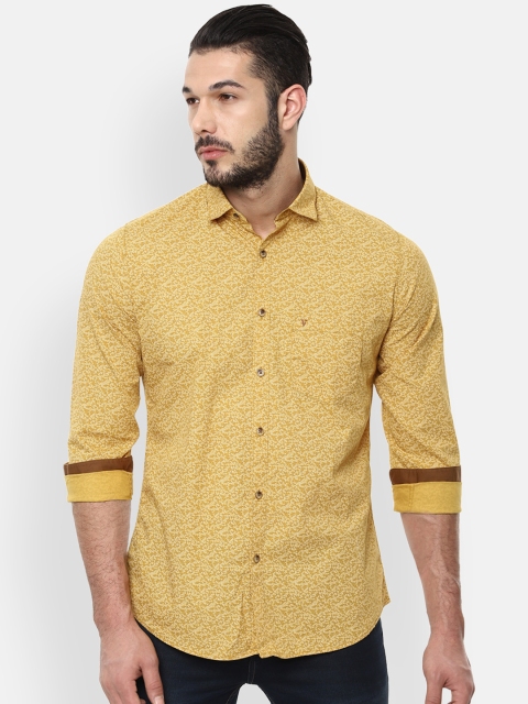 Van Heusen Sport Men Yellow & White Slim Fit Printed Casual Shirt