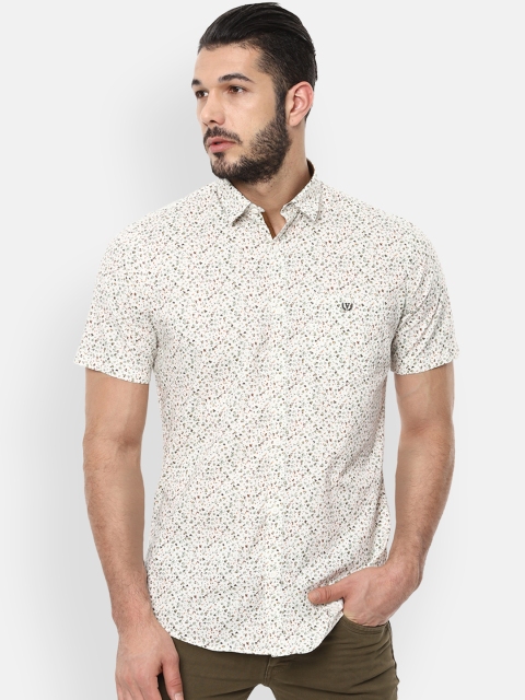 Van Heusen Sport Men Cream-Coloured & Brown Slim Fit Printed Casual Shirt