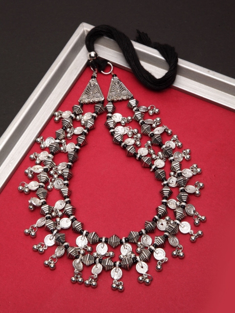 Infuzze Silver-Toned & Black Brass-Plated Layered Necklace