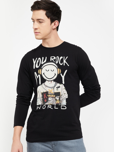 Smiley World Men Black Printed Round Neck T-shirt