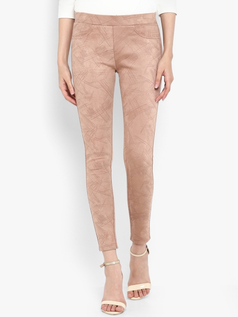 FOSH Women Beige Printed Skinny-Fit Treggings