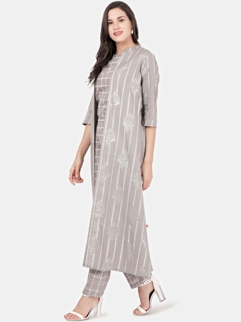 Alena Women Grey Checked Basic Jumpsuit with Shrug