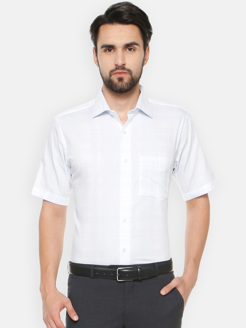 Van Heusen Men White Regular Fit Checked Formal Shirt