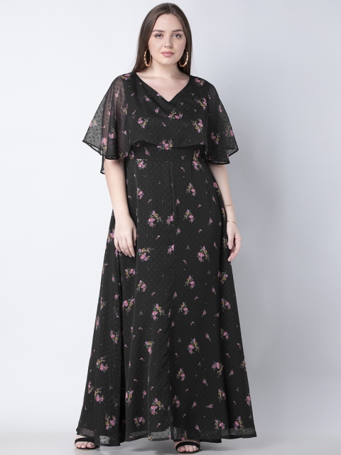 FabAlley Curve Plus Size Women Black Printed Maxi Dress