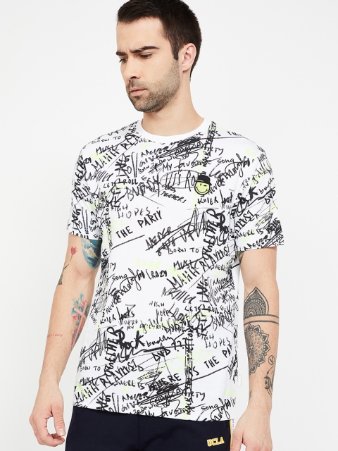 Smiley World Men White Printed Slim Fit Round Neck T-shirt