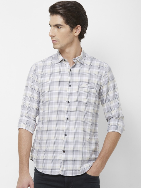 Killer Men Grey & White Regular Fit Checked Casual Shirt