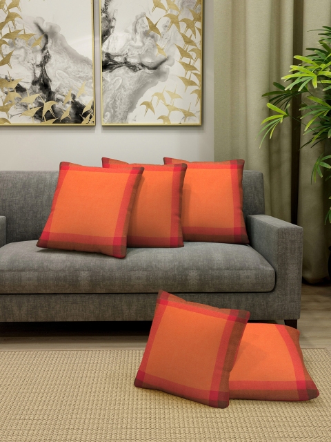 NEUDIS Orange Set of 5 Checked Square Cushion Covers