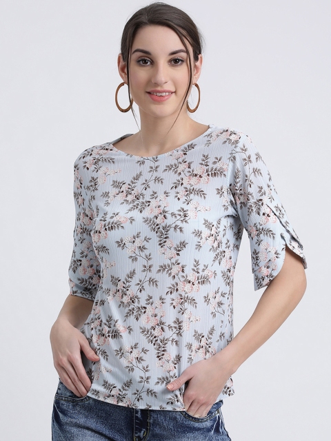 Zink London Women Blue Printed Knitted Top