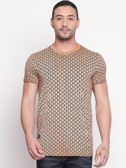Mufti Men Brown & Black Printed Round Neck T-shirt