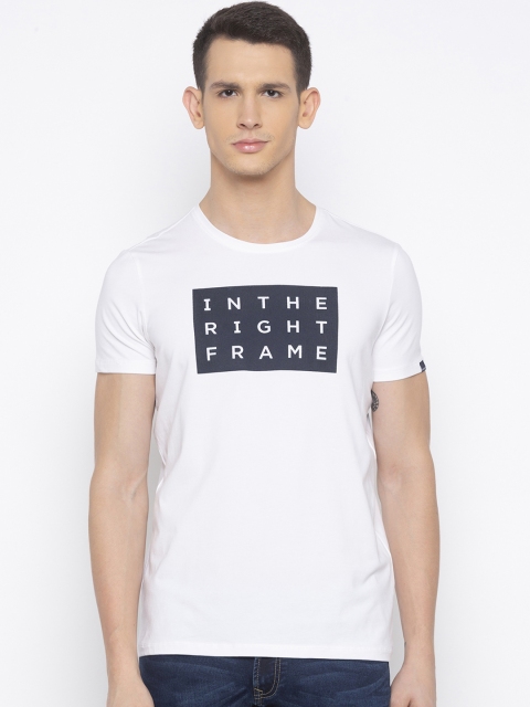 SPYKAR Men White Printed Round Neck T-shirt