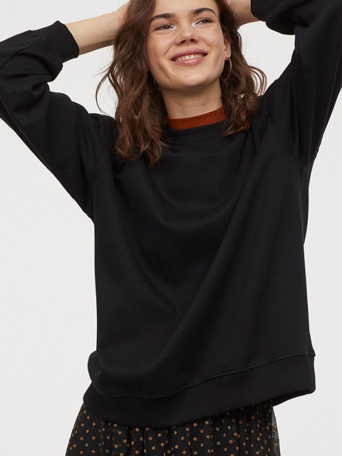 H&M Women Black Solid Oversized Sweatshirt