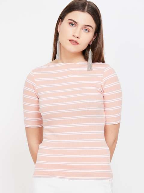Ginger by Lifestyle Women Peach-Coloured Striped Top