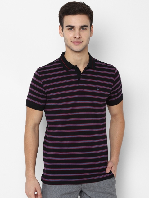Allen Solly Men Black Striped Polo Collar T-shirt