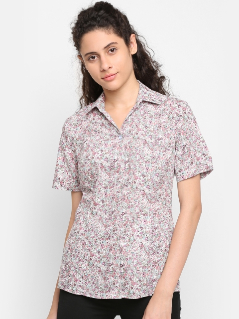Double Two Women Pink & Grey Regular Fit Printed Casual Shirt